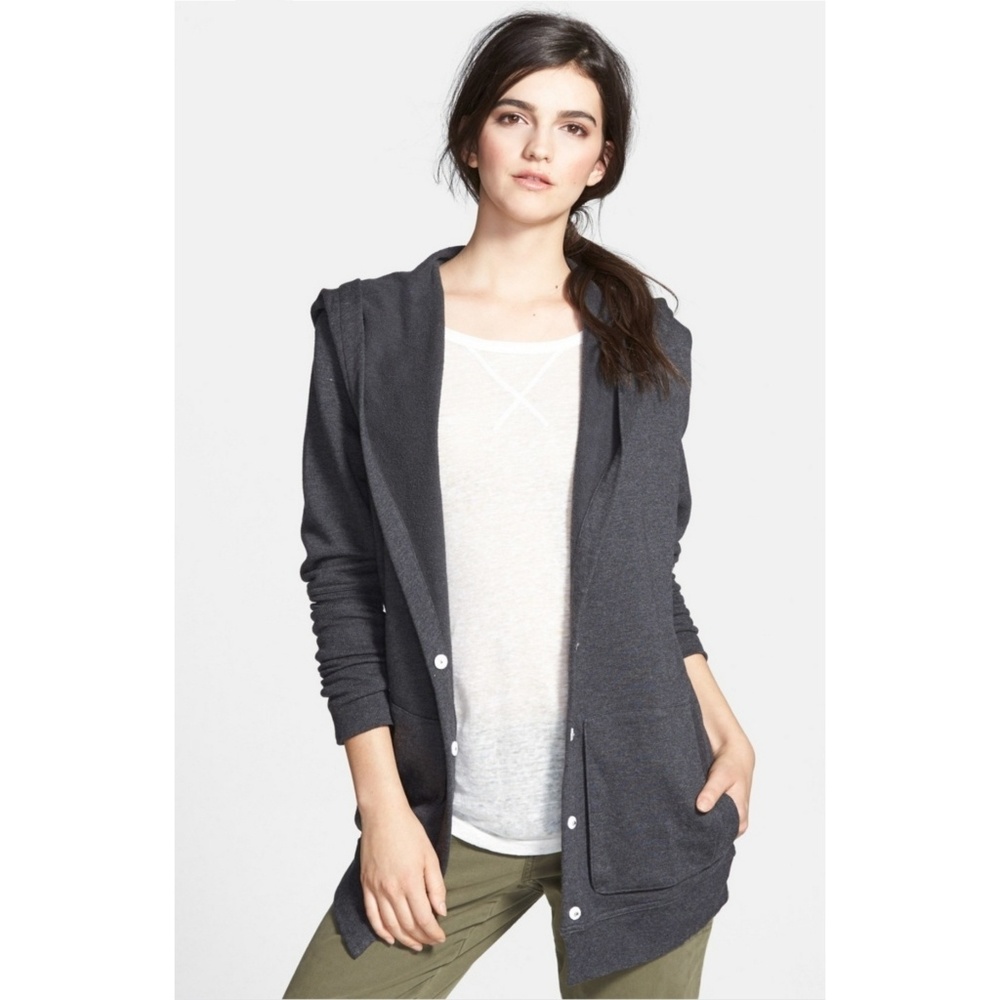 Stem Hooded Cardigan Charcoal Grey Sz M NWT